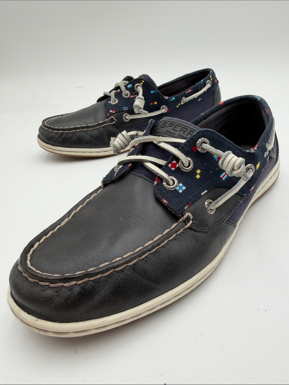 SPERRY sz10 TOPSIDER Navy Blue Nautical Signal Flags Boat Shoes
